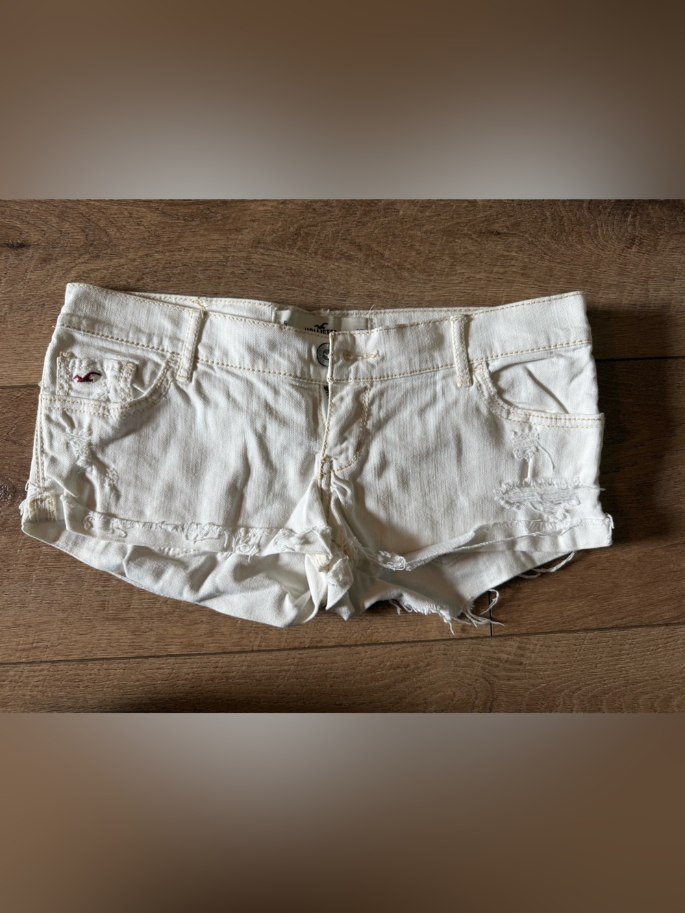 Hollister White Distressed Denim Shorts